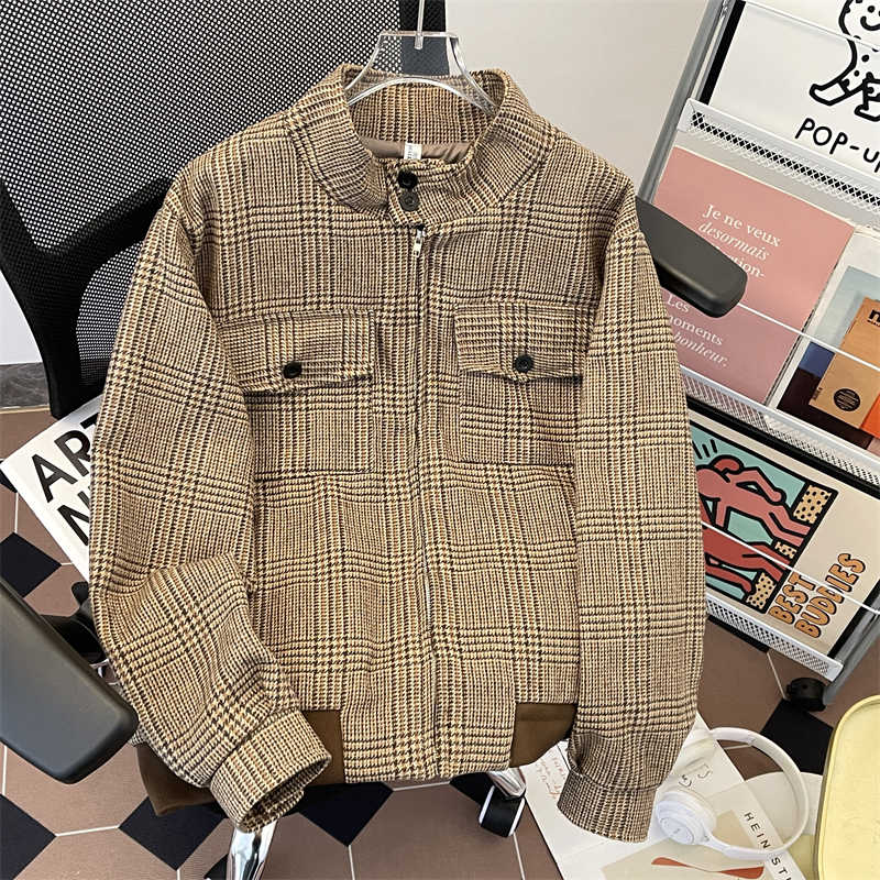 Harrington Jacket - Cappotto da giacca autunnale scozzese marrone