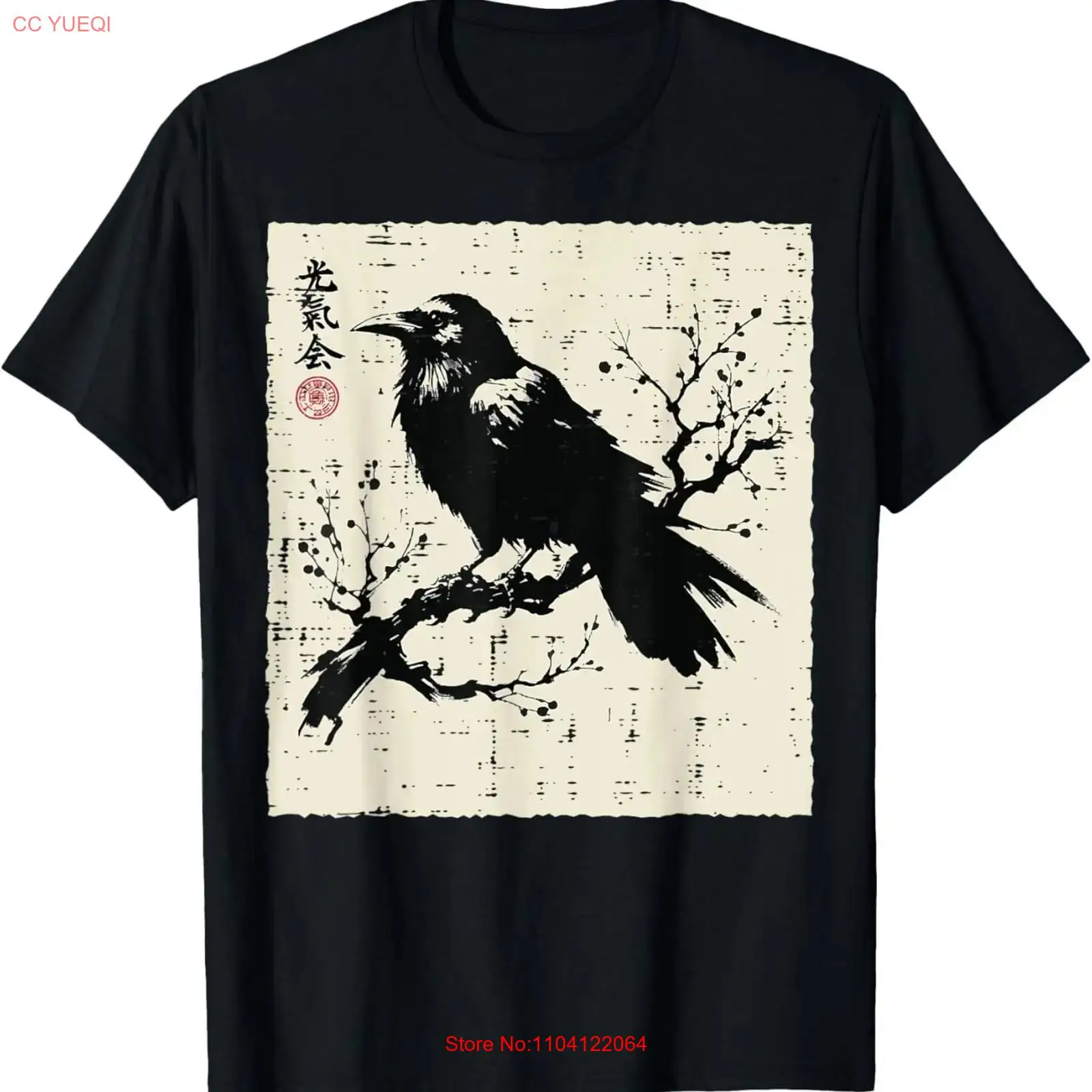 Men Fashion Kids - T-shirt vintage giapponese con corvo nero,