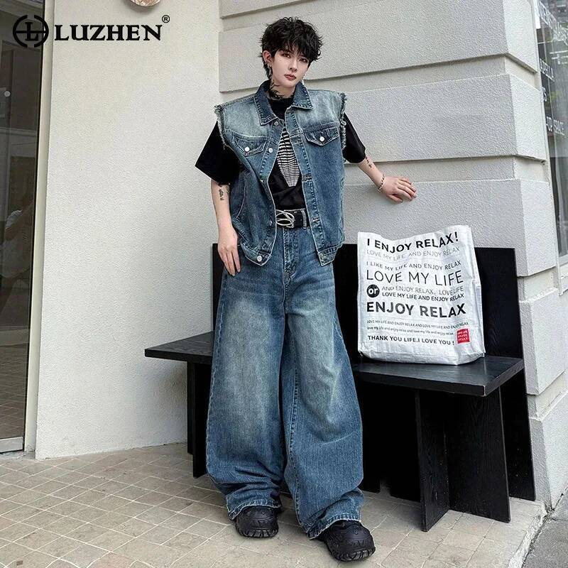 Mens Fashion Streetwear - LUZHEN 2026 Completo Estivo in Denim