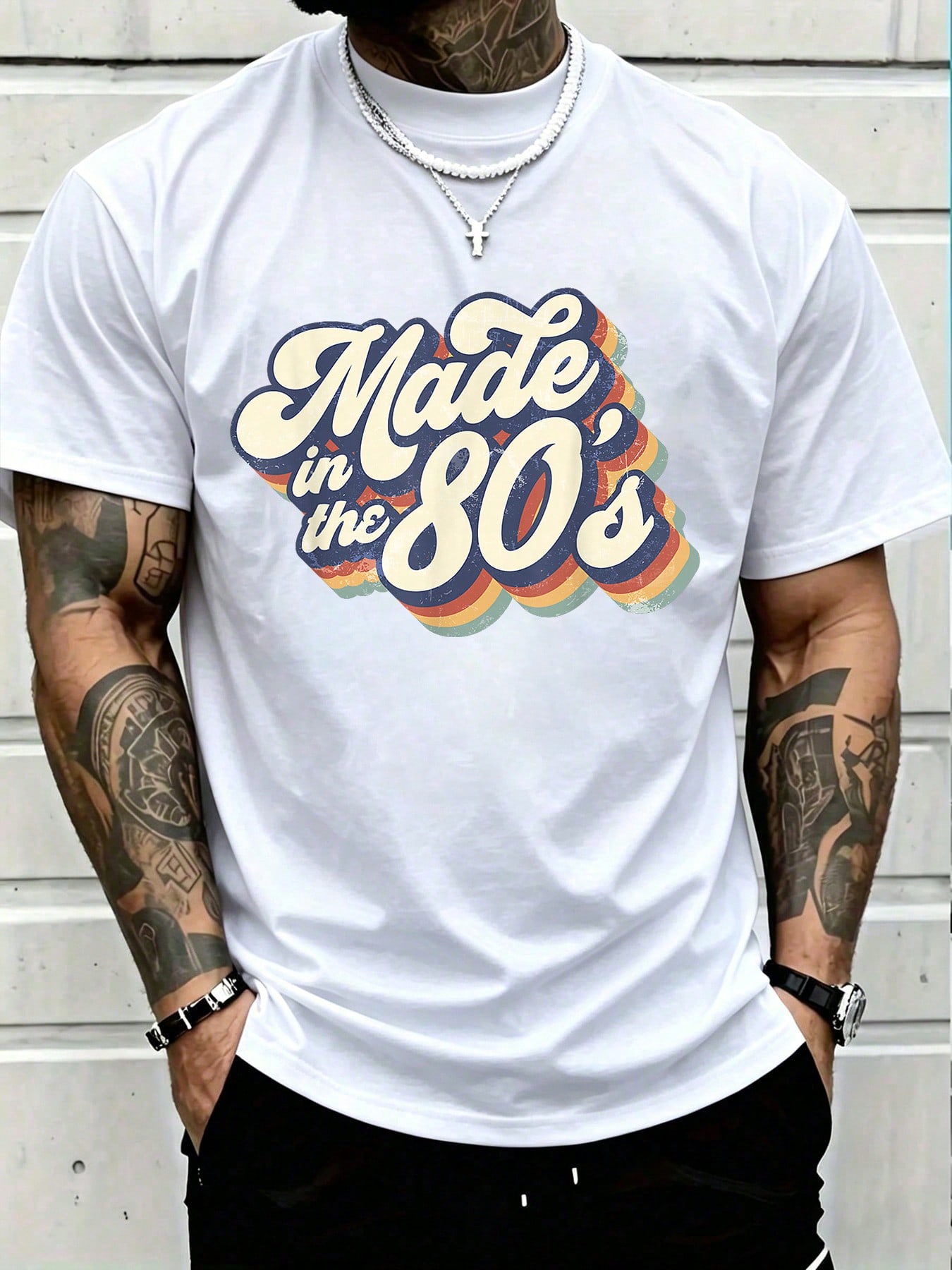 Mens Fashion In 1980S - T-shirt in cotone stile retrò anni