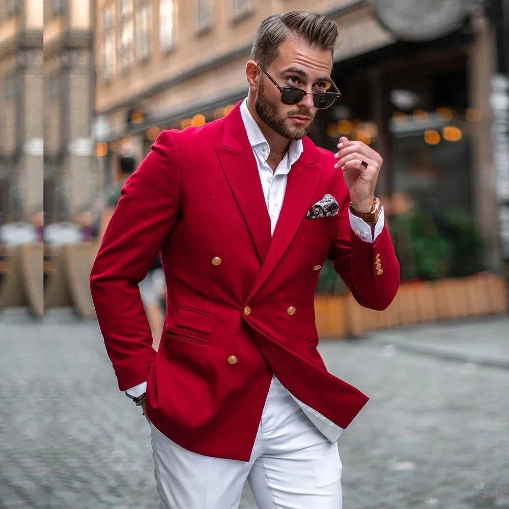 Mens Fashion Blazer - Completo Uomo Elegante Rosso con Pantaloni