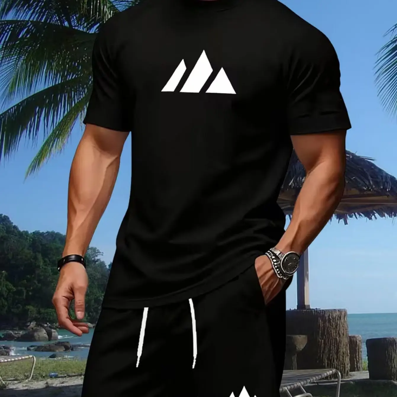 Mens Fashion Streetwear - T-shirt con Stampa a Motivi, Moda